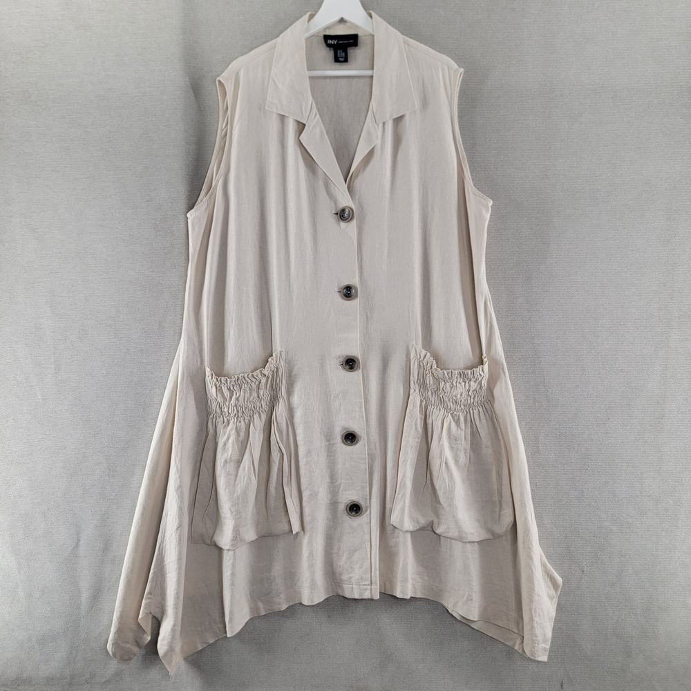 Jones New York Dress Linen Relaxed Lagenlook Coastal Midi Shirt Size 2X Beige